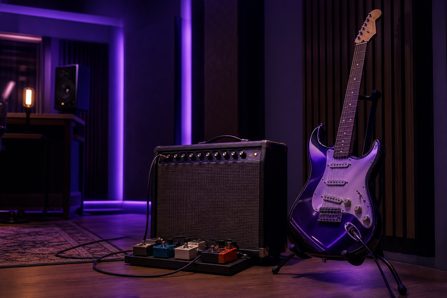 Chitarra elettrica e amplificatore in studio